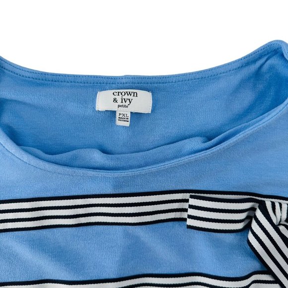 Crown & Ivy Petite Womens PXL Light‎ Blue Striped 3/4 Sleeve Top - Picture 2 of 6